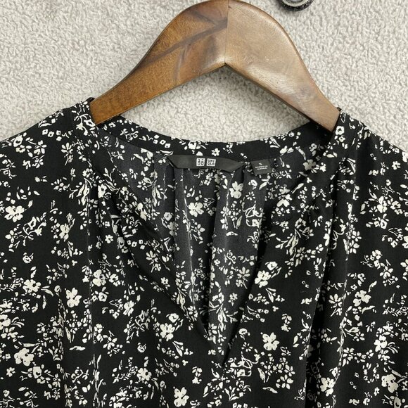 Uniqlo Sleeveless Black & White Floral Midi Dress Polyester M0076 - Picture 6 of 11